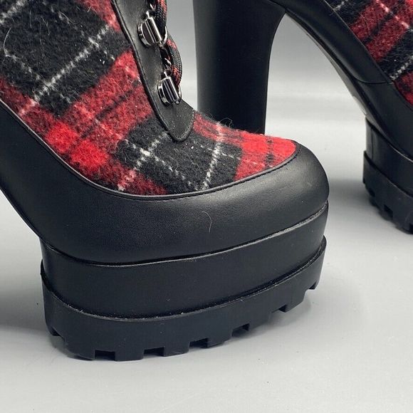 Jessica Simpson Boots  9 Red Black Tartan Plaid Platform Boots Edgy Hunter - Picture 4 of 11